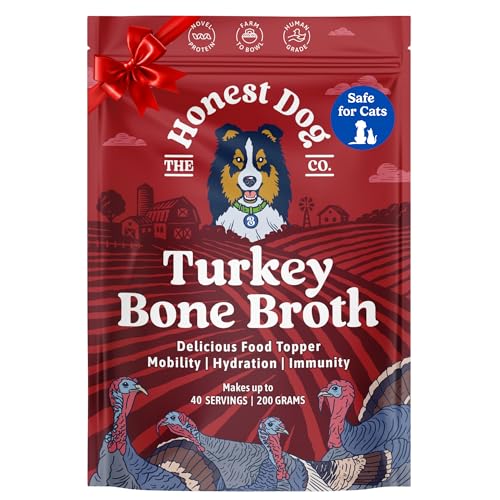 Honest Dog Co. Bone Broth for Dogs and Cats (200 Grams, 30+ Servings) - High in Collagen Protein - Turkey Bone Broth Powder for Dogs - Dog and Cat Food Topper for Dry Food - Makes Gravy Granules