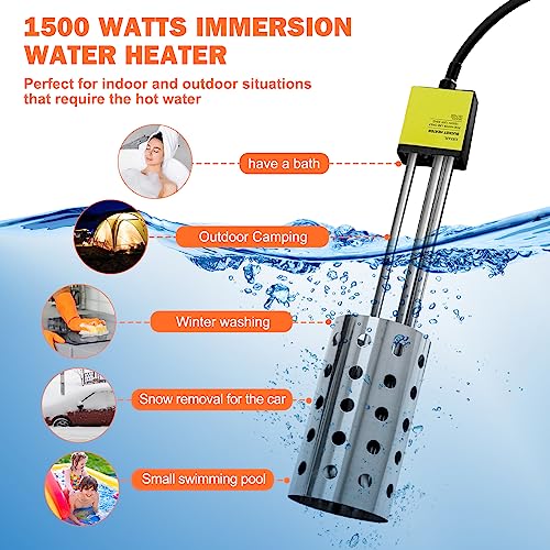 GESAIL 1500W Bucket Heater, Rust Proof Built in Temperature Controller and Fuse Immersion Water Heater, Heats 5 Gallons of Water in Minutes with Auto Shutoff, for Home Outdoor Camping and Winter Job - Thumbnail 7