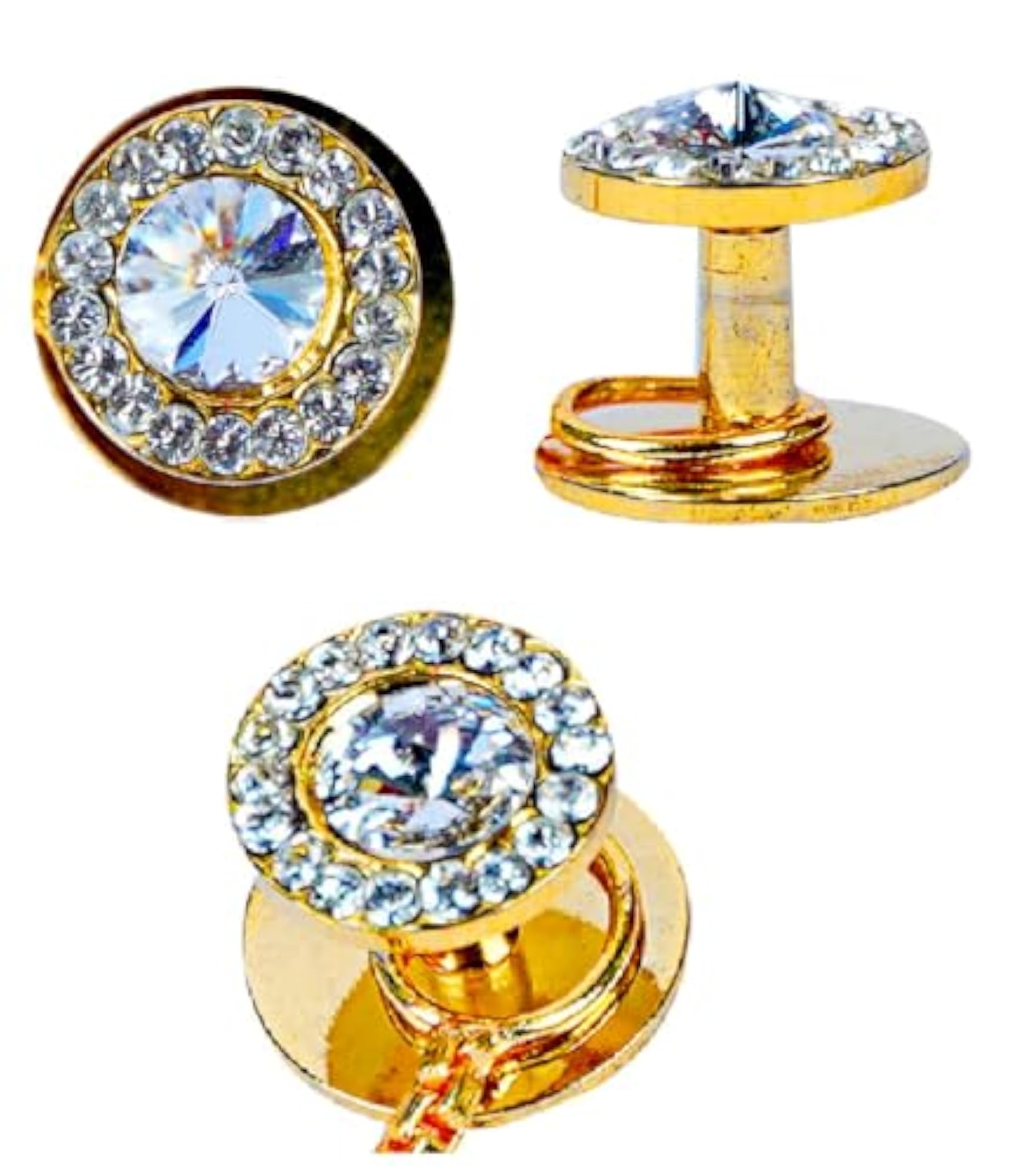 Gold Plated Round Zirconia Gemstone Designer Kurta Buttons for Men