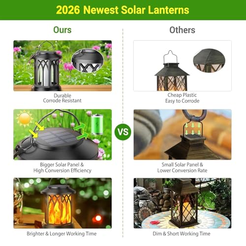 Image of KOOPER 6 Pack Solar Lantern Outdoor Lights, Upgraded Flickering Flame Solar Lanterns Outdoor Waterproof, Auto ON /OFF Lanterns Decorative Outdoor, Hanging Lantern for Yard Patio Lawn Table Garden Decor