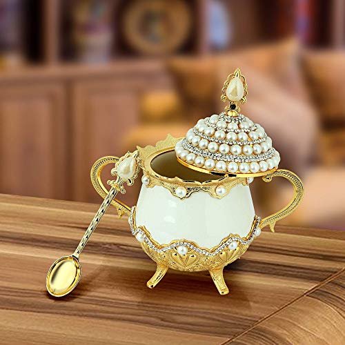 Coppereagles Candy Bowl Coated Handmade Brass Sugar Chocolate Serving Dish Gift For You And Your Loved Ones (Gold - White Porcelain With Pearl) #TOP1