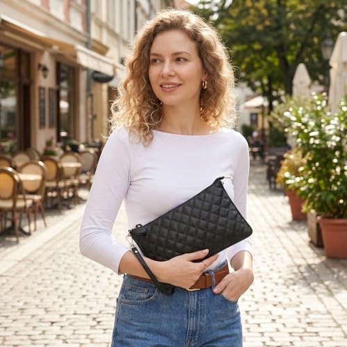 Image of YALUXE Genuine Leather Wristlet Handbags Purses Cell Phone Pocket Clutch Wallet Crossbody Bags for Women