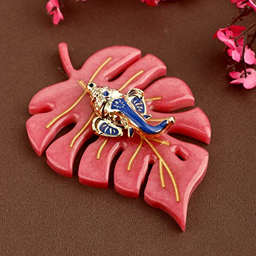 SATVIK 1Pc Resin Pan Patta Ganesh Decorative Wall Hanging Showpiece Lord Ganesha on Leaf Home Decor Indian Housewarming Return Gift bulk Good Luck Ganesha Face Sculpture Figurine Pooja Decoration Item - Image 4