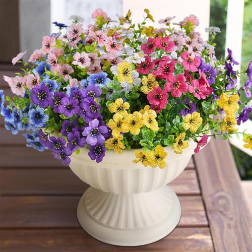 Image of Artificial Flowers Bunch Daisy with Eucalyptus Leaves - Fake Plants for Outdoor & Indoor Decoration (12 Bundles, Multicolor)