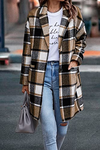 PRETTYGARDEN Women Plaid Shacket Jacket Trendy Fall Casual Button Wool Blend Tartan Trench Coat Winter Clothing with Pockets
