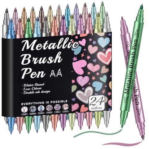Prudiut 24 Metallic Markers, Dual Tip Acrylic Paint Pens