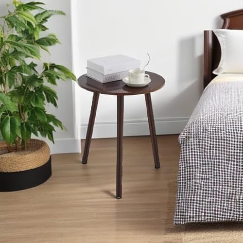 Image of END Table Side Table, Round Solid Wood End Table Coffee Table Flower Stand Small Spaces, Easy Assembly Modern Bedside Table (Full WALLNUT)