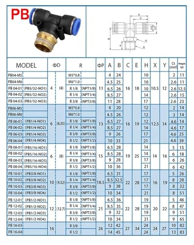 Conector rápido de conector neumático PB T repara sistemas aire comprimido rosca 1/4 3