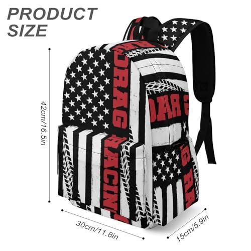 Drag Racing U.S. Flag Fashion Laptop Backpack Purse Travel Backpack Casual Shoulder Bag for Work Shopping Camping3