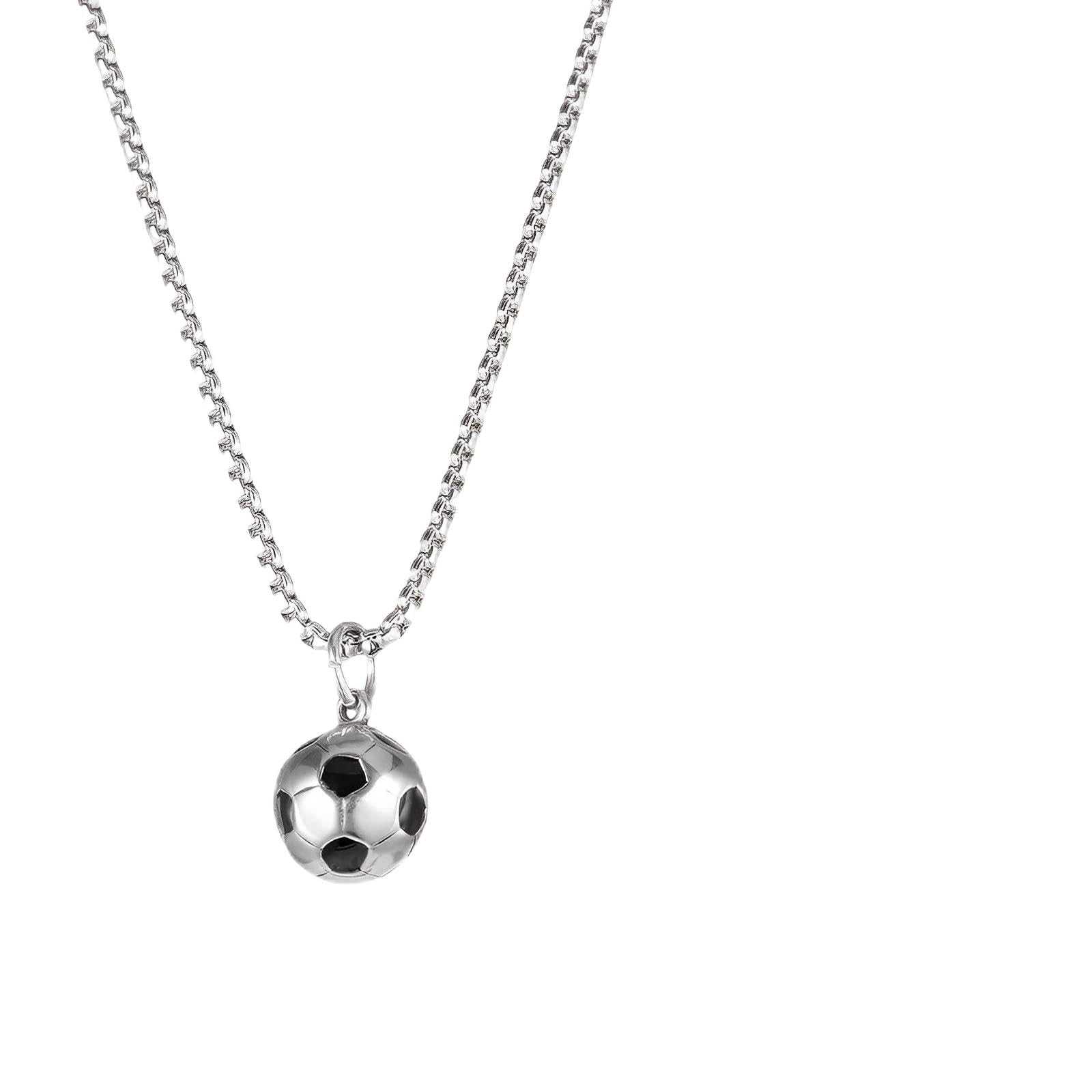 Collier en acier inoxydable avec breloque en forme de ballon de football pour garçons – Chaîne avec breloque cadeau