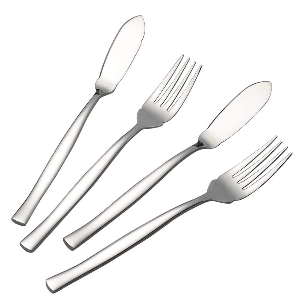 4Pcs Stainless Steel Cutlery Set, Fish Serving Knife and Fork, for Cutting Cooking Dining Wedding Parties