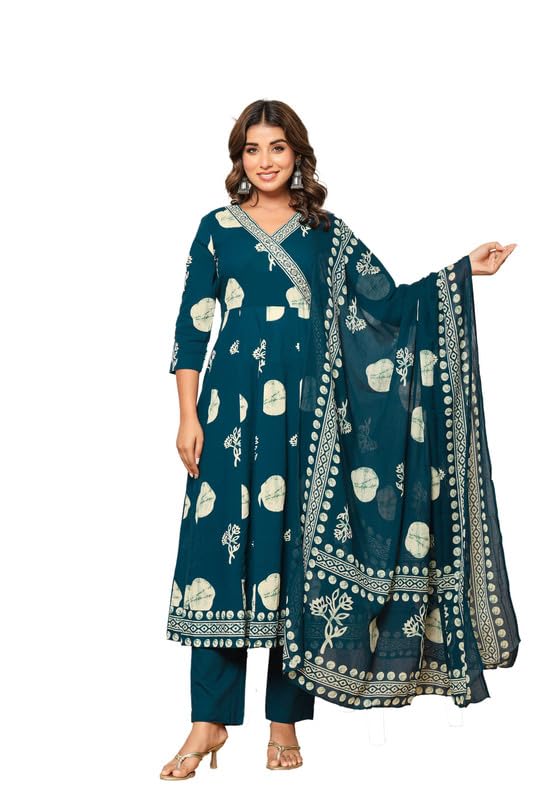 style sparsh Womens Leaf Print Cotton Kurta – Fresh and Stylish Ethnic for Summer and Casual Occasions-picture-34