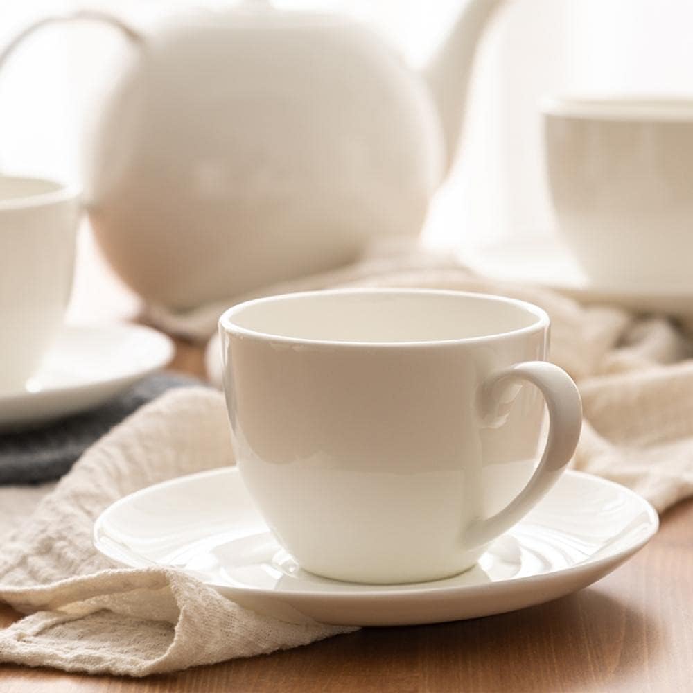 Pure White Fine Bone China Cup and Saucer Set, 8 Oz Cappuccino Coffee Cup Saucer Set