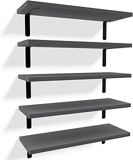 RICHER HOUSE Floating Shelves for Wall Décor, Rustic Wood Wall Shelves for Bedroom Set of 5, Farmhouse Floating Shelf for ...