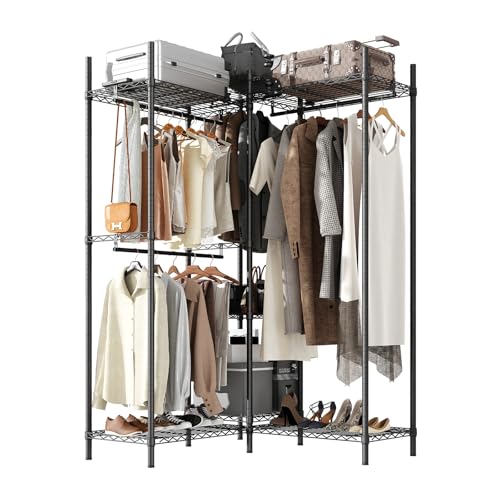 Roomark Perchero de pie, 196 x 170 x 36 cm, con 7 estantes, carga de 240 kg, perchero y perchero para dormitorio (negro)