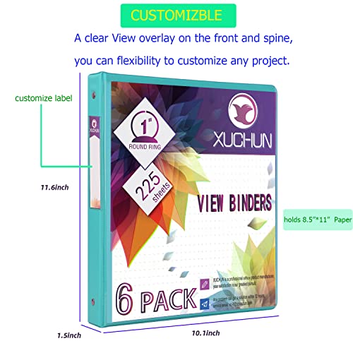 Xuchun 6Pack 1”Inch Round 3 Ring Binder View Binders With 2 Pockets,Holds 225 Sheets Assorted Colors For Office,Home,School (Multicolor) #TOP1