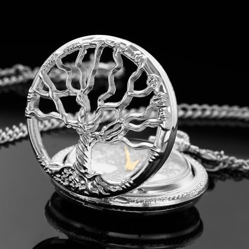 Image of Tiong Pocket Watch Hollow Tree of Life Design Roman Numerals Engraved Bible Verse Quartz Pocket Watch with Chain Custom Pocket Watch Birthday Gifts