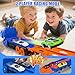 Dinosaur Race Track Toys for Kids 3-12, Transport Truck Toy with 12 Race Cars, Transforming Dino Truck Set with 61.8 inch Dual-Way Foldable Tracks, Toddler Gift Toys for Boys & Girls