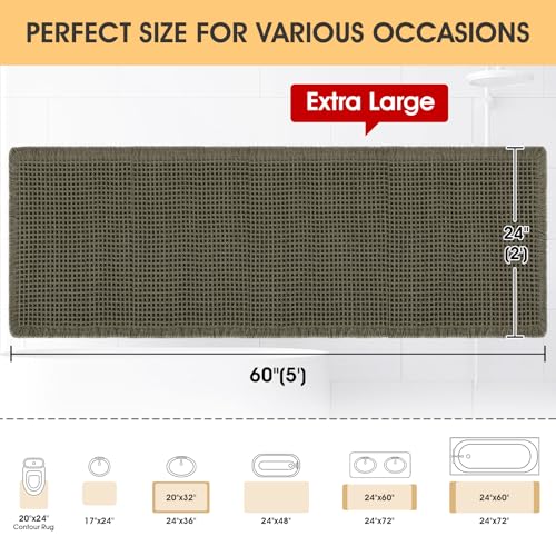 IM HOME Waffle Bath Mat Olive Green 5'x2', Boho Woven Modern Bath Mat Rugs, Absorbent Non Slip Bathroom Rugs, Soft Washable Bath Rugs with Tassels for Bathroom, Bedroom, Kitchen, Shower, Tub by IM HOME - Used condition - Image 2