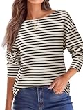 Glamaker Womens Striped Boat Neck Shirt Long Sleeve Relaxed Fit Casual Tops