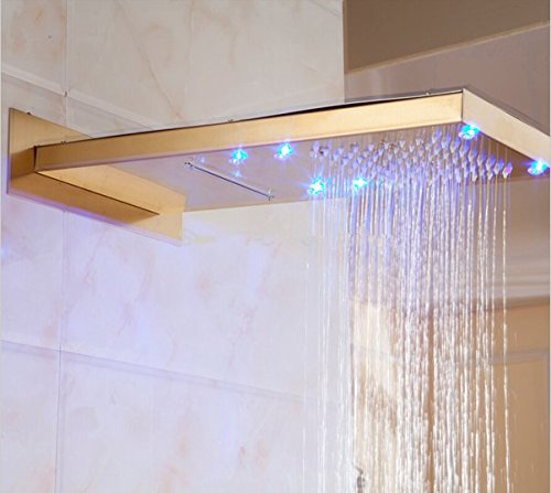 Pomme de douche murale cascade pluie plaqué or avec LED de salle de bain