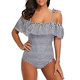 SESY One Piece Swimsuits Off Shoulder Ruffled Floral Printed Bathing Suit Beach Swimwear with Adjustable Shoulder Straps