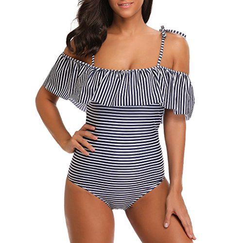 SESY One Piece Swimsuits Off Shoulder Ruffled Floral Printed Bathing Suit Beach Swimwear with Adjustable Shoulder Straps