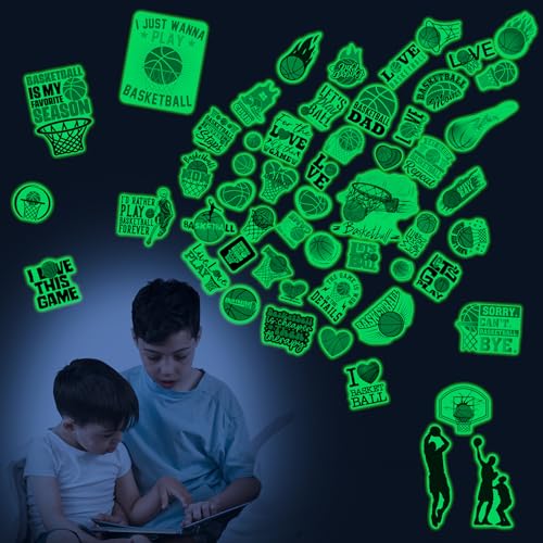 Glow in The Dark Cool Basketballs Wall Decals, Love Sports Stickers for Baby Girls Boys Room, Luminous Ceiling Decor for Bedroom Playroom Nursery