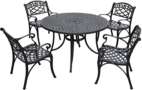 Crosley Furniture Sedona 5-Piece Outdoor Dining Set for 4, 46" Cast Aluminum Round Patio Table and Chairs, Black