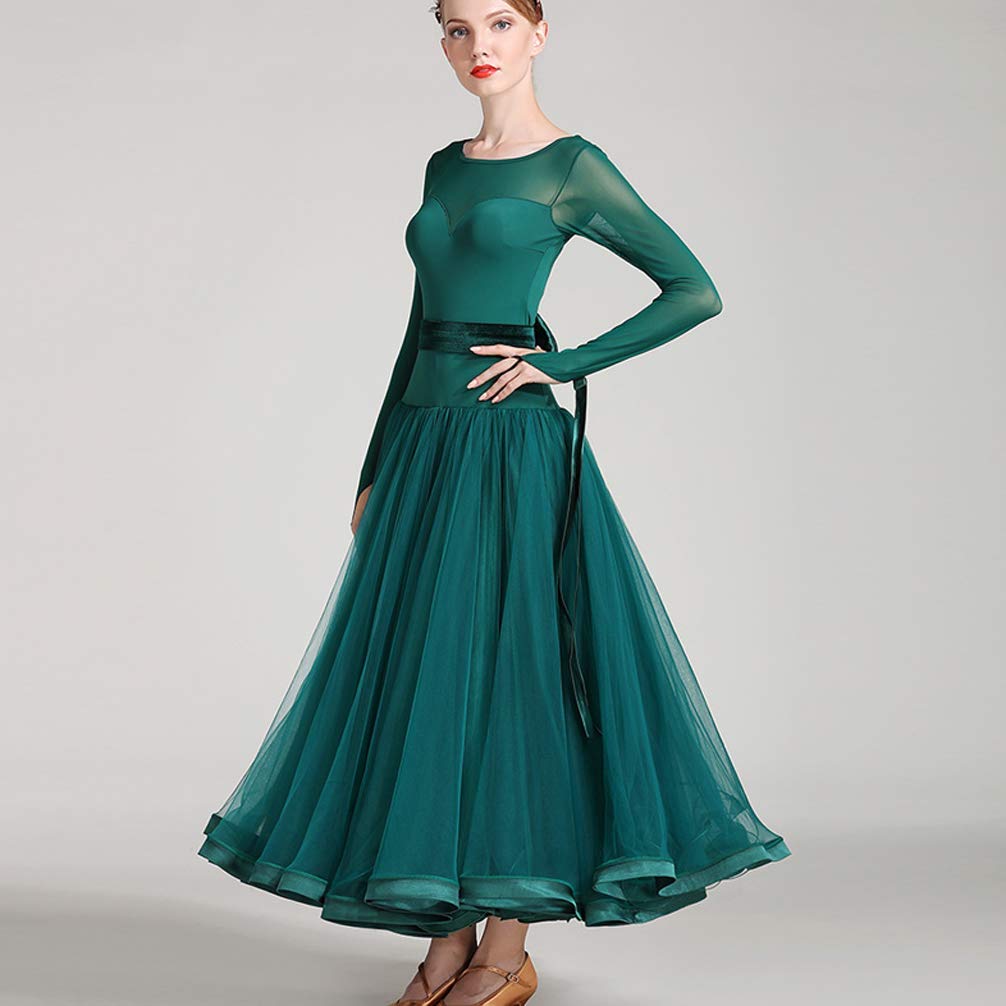 Ballsaal Tanzkleider Für Damen Mit Rundhalsausschnitt Langärmeliges Walzer Tanzoutfit Salsa Tanzkleidung Mit Mesh Einsätzen Tango Auftritts Kostüme Mit Tollem Schwung