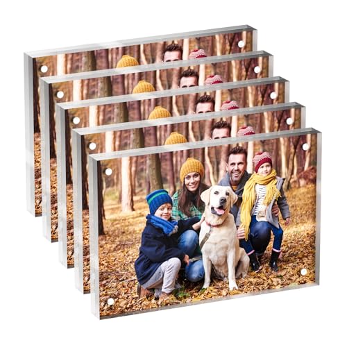 Neatsure 4x6 Acrylic Picture Frame 5 Pack, Clear Freestanding Double Sided Frameless Magnetic Photo Frames, Desktop Display Decor Gift by Neatsure - Used condition - US$23.25