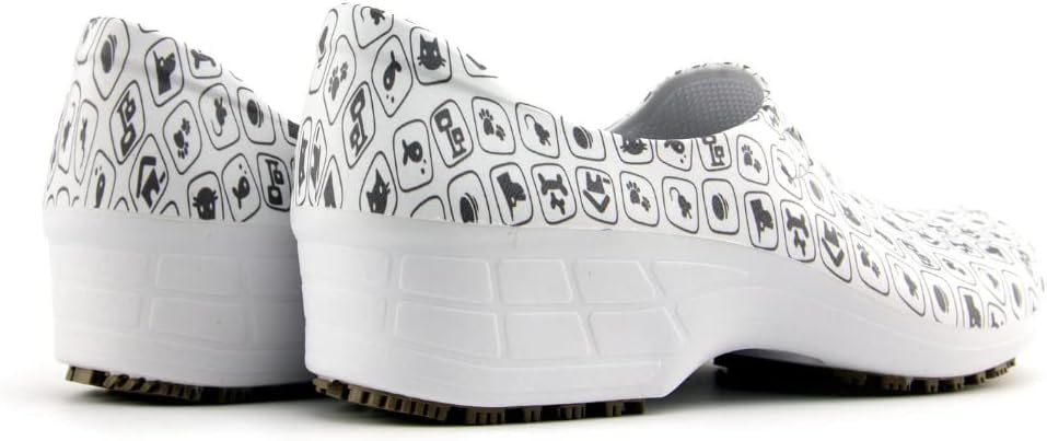 Sticky Printed Colorful Nursing Shoes - Professional Shoes for Women - Nurses Vets CNA LPN RN - Waterproof Non Slip - Comfortable Cleanable Clogs - White - Image 5