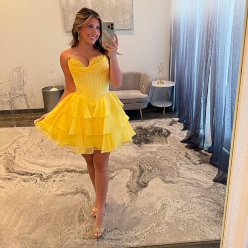 Homecoming Dresses 2025 Short Corset Prom Dress for Teens Strapless Tiered A-Line Chiffon Cocktail Party Gown3