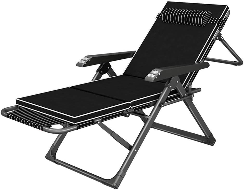 HXCQHWSun Loungers Black Heavy Duty Patio Chairs Reclining with Cushion for Outdoor Garden Lawn Camping, Folding Recliner Armchairs for Living Rooms Balcony Comfort Relax
