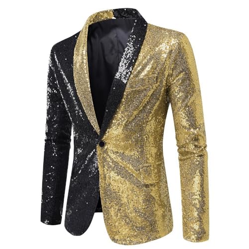 Mens Sequin Blazer Trend Sparkle Suit Shawl Lapel Disco Prom Jacket Fashion Party Dinner Shiny Tuxedo Sport Coats (Gold,Medium)