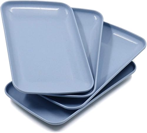 Roucerlin Paquete de 4 platos llanos rectangulares grandes, platos de paja de trigo irrompibles, plato de ensalada reutilizable duradero y ligero