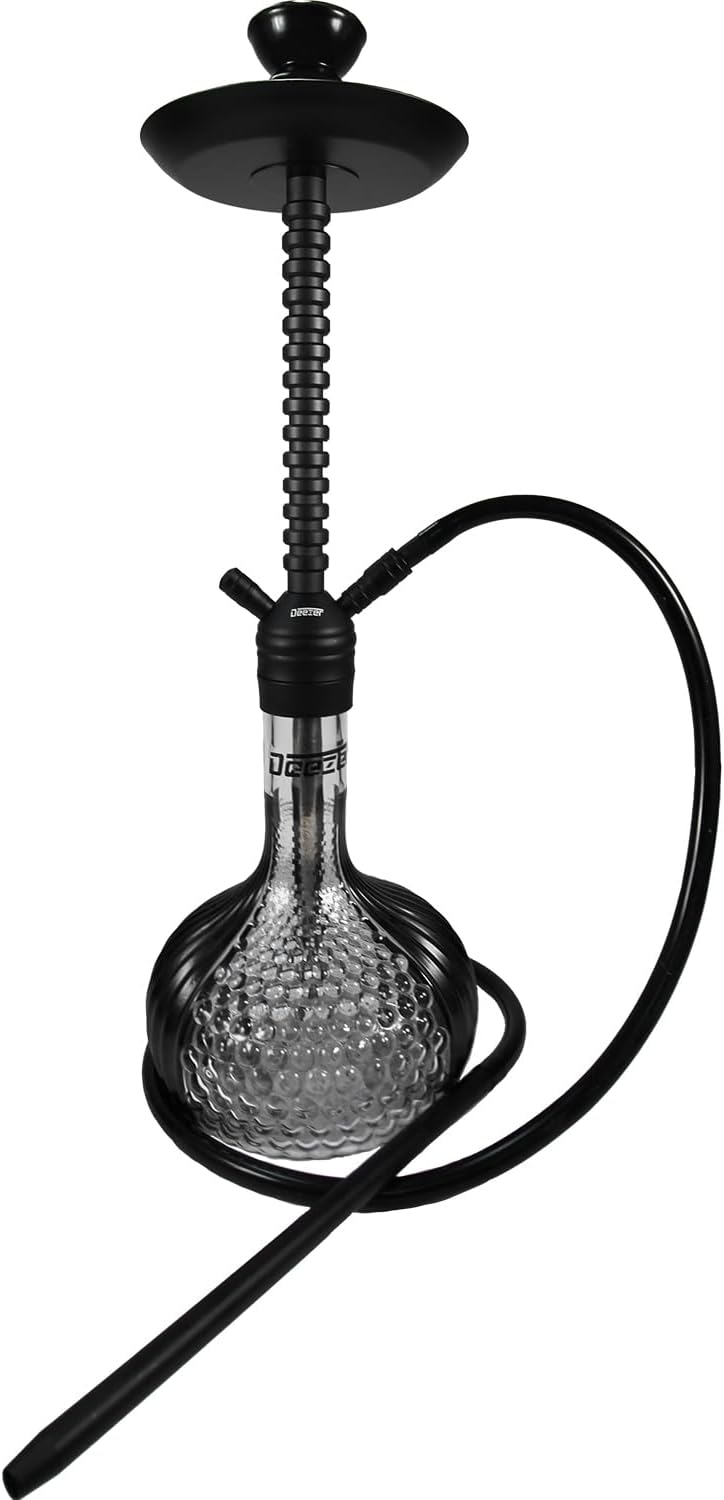Deezer Elite Glass Hookah - Luxurious Shisha Experience With Two Hose Compatibily, Premium Crystal Vase, Ultra-Smooth Draw System, Porcelain Bowl & Tongs by Deezer - Angela (Black)