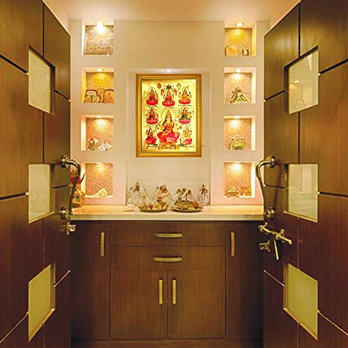Image of ADA Handicraft Premium Hindu Lord Goddess Ashta Lakshmi God Religious Framed Painting for Wall and Pooja /Hindu Bhagwan Devi Devta Photo Frame /God Poster for Puja (35 * 25) cm, Wood Rectangular