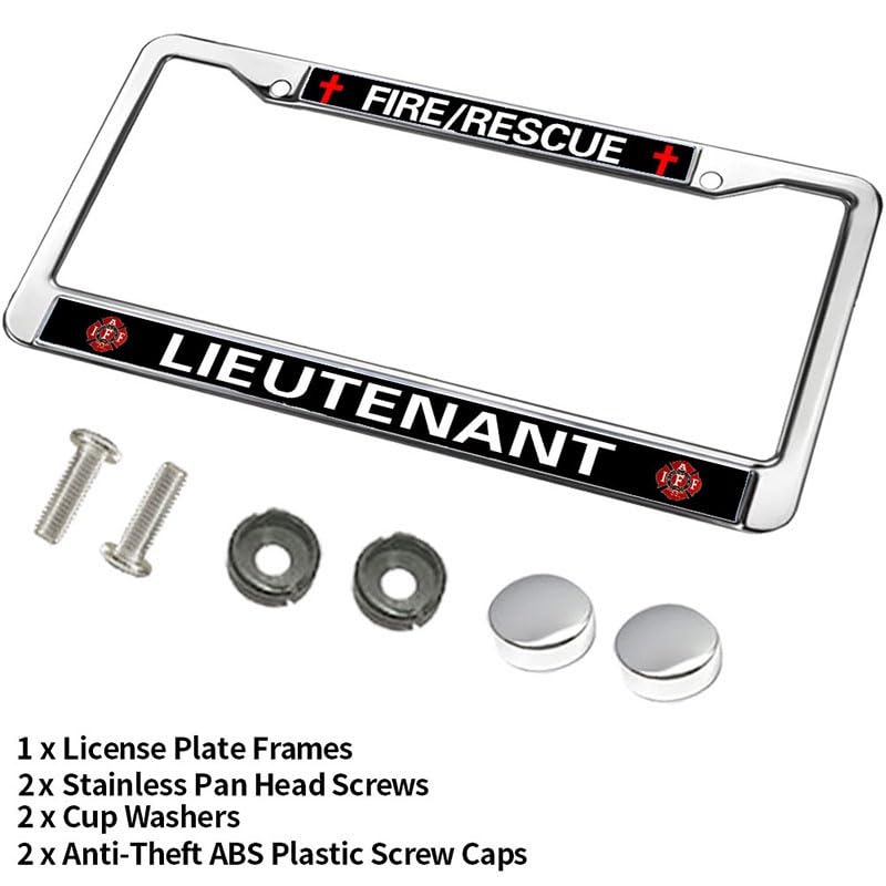 Image of Fire Rescue Lieutenant License Plate Frame Metal Auto Car Tag Holder | Fire Rescue Lieutenant License Plate Frame Metal Car Tag Cover Weatherproof Fit Standard US Auto Truck Hardware Gifts