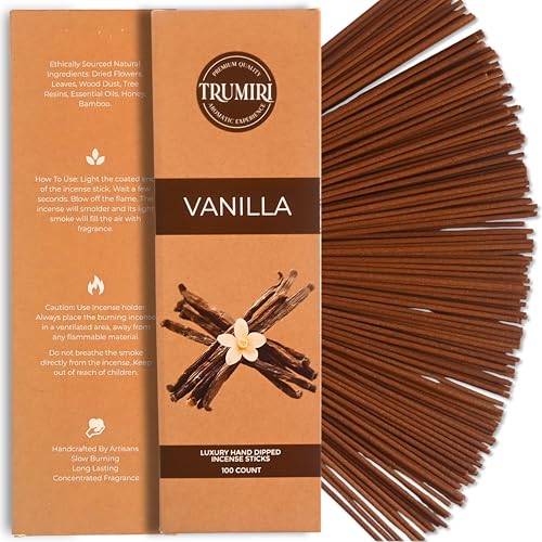 Vanilla Incense Sticks - Pack of 100 Insence-Sticks - Inciensos Aromaticos para La Casa Made with Natural Inscent Ingredients - Scented Insence Non Toxic Incents