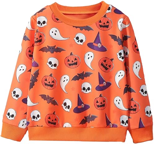 Halloween Sweatshirt Kids Glow in the Dark Dinosaur Shirt Boys Pumpkin Tops Bat Long Sleeve Cotton Outfits 1-7T