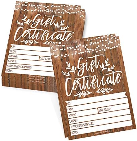 25 Wood Lights Blank Gift Certificates for Small Business, Paper Voucher  for Massage, Hair & Nail Salon Spa, Restaurants, and DIY Coupon Cards for  ...