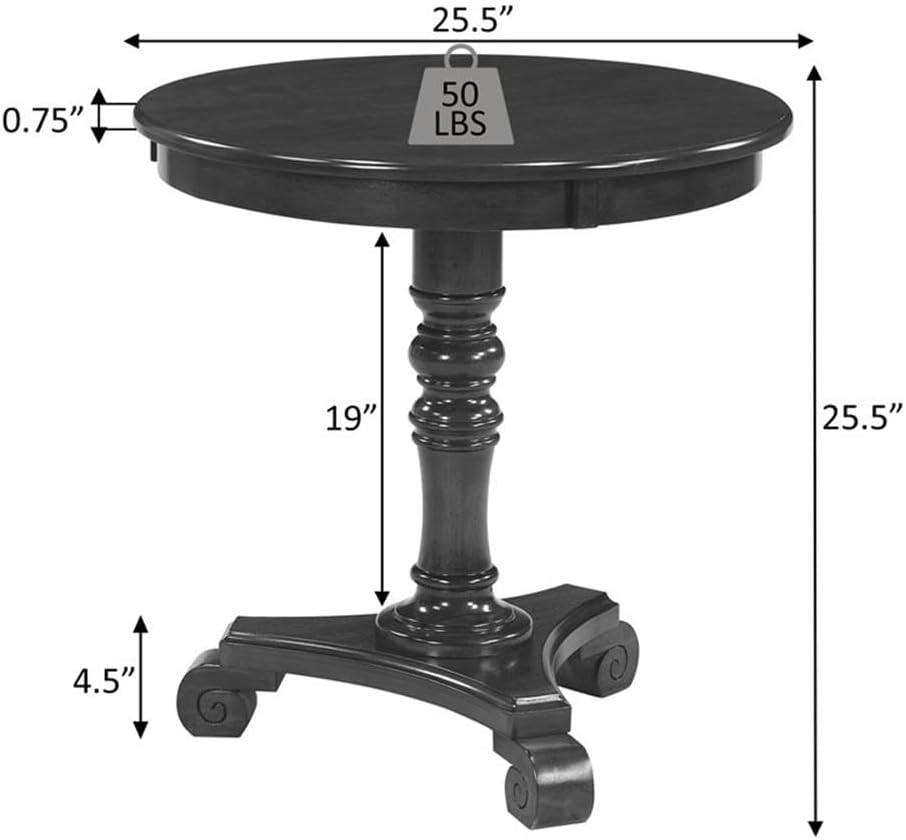 Convenience Concepts Classic Accents Talbot Spindle End Table 25.5" - Traditional Sculpted Turned Solid Wood End Table, Round Classic Display Side Table, Elegant Accent Pedestal Table, Dark Oak