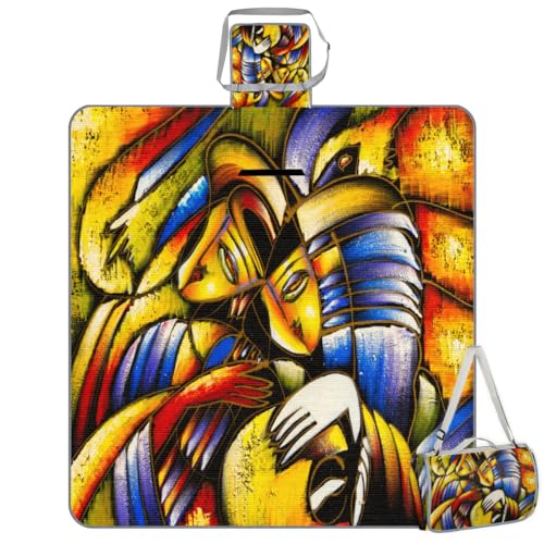 Shimoshe Picnic Blankets 57”x 59”, Abstract Egyptian Woman Waterproof Sandproof Picnic Mat Lightweight Foldable Beach Blanket for Camping Park Grass Beach Outdoor Blanket