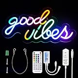 Aclorol Good Vibes Neon Signs for Wall Decor LED Sign Neon Lights WS2812B Addressable Dream Color Room Decor Aesthetic for Bedroom Wedding Party Multicolor Pink Blue White Good Vibes Neon Signs