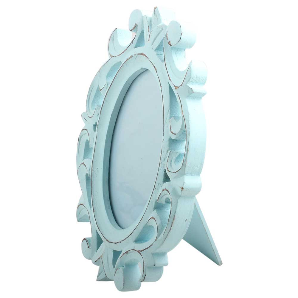 Indian Shelf Vocalforlocal Handcrafted Turquoise Wood and Glass Photo/Picture Frame PF-65 Designer Gift