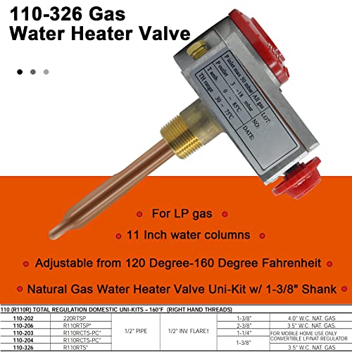 110-326 Water Heater Thermostat,Natural Gas Water Heater Valve Uni-Kit W/ 1-3/8" Shank,3-1/2" W.c,Comes With Replacement Thermocouple. #TOP2