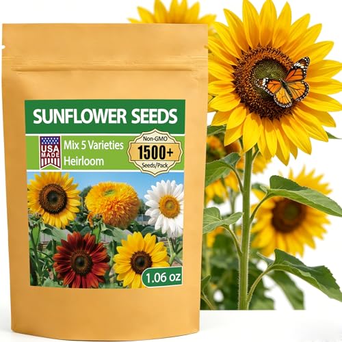 LUOJIBIE Sunflower Seeds 5 Varieties Mixed 1500+ Sunflower Seeds for Planting 2026 High Germination Non-GMO Wildflower Seeds for Planting Indoor Outdoor Open Pollinated