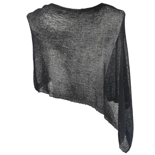 Black Sheer Poncho Shrug Bolero Soild Mesh Cotton Knit Summer Ponchos Shawl Lightweight Cover up Sun Protection Sweaters Pullover Shawls and Wraps Smock for Women Evening Dress Accessories