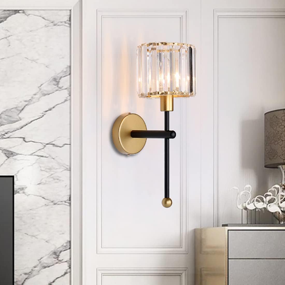 Modern Home Decoration Crystal Wall Sconce Vintage Mid Century Modern Wall Light Long Pole Bathroom Vanity Light Mirror Nordic Farmhouse Lighting Fixture for Bedroom Bedside Hallway Corridor
